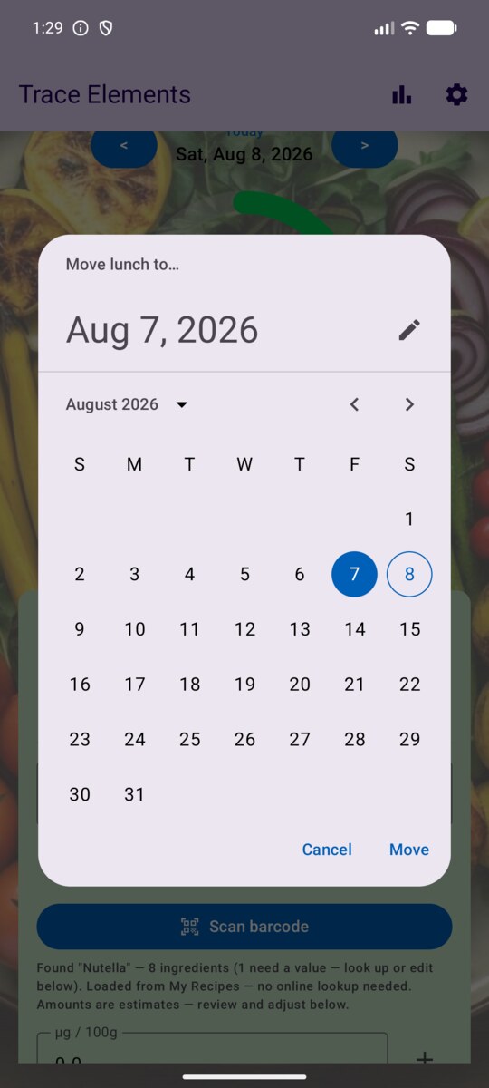 Move lunch to another day calendar dialog with a target date selected